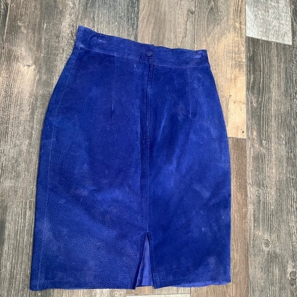 Don’t Stop Blue Suede Leather Mini Skirt High Waisted Sz 6 Y2K 80’90’s vintage - Picture 7 of 10